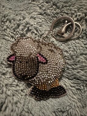 Crystal Sheep Charm Keyring in Silver with Pink Accents
